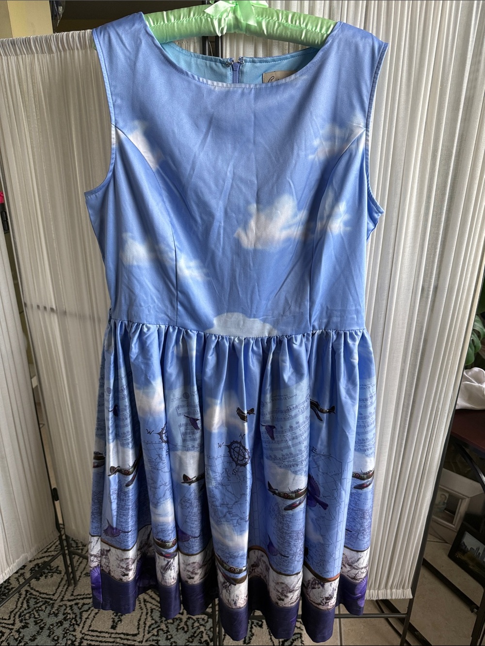 Lindy Bop Airplanes, Sky & Cloud Print Sleeveless Dress
